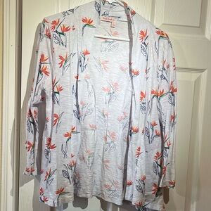 Fresh Produce White Cardigan Birds of Paradise Floral Long Sleeve Open Front Top